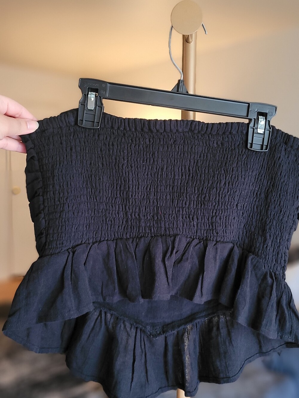 Free People Fun In The Sun Top Black Strapless Ruffled Peplum Crop Top Size M - Picture 4 of 11